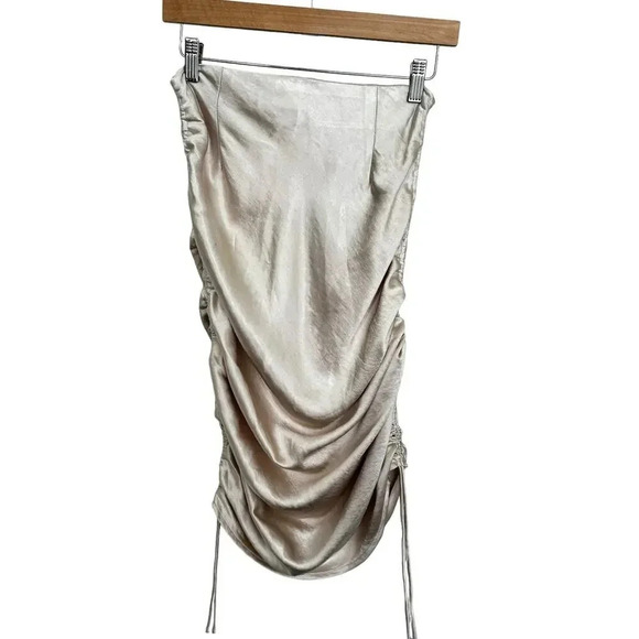 NWT Lioness String Along Skirt Ecru Satin Adjustable Ruched Sides Mini to Long 4 - Picture 4 of 14